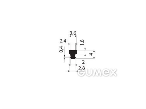 Geformtes Silikonprofil, 4x3,6/2mm, 45°ShA, -60°C/+180°C, schwarz, 